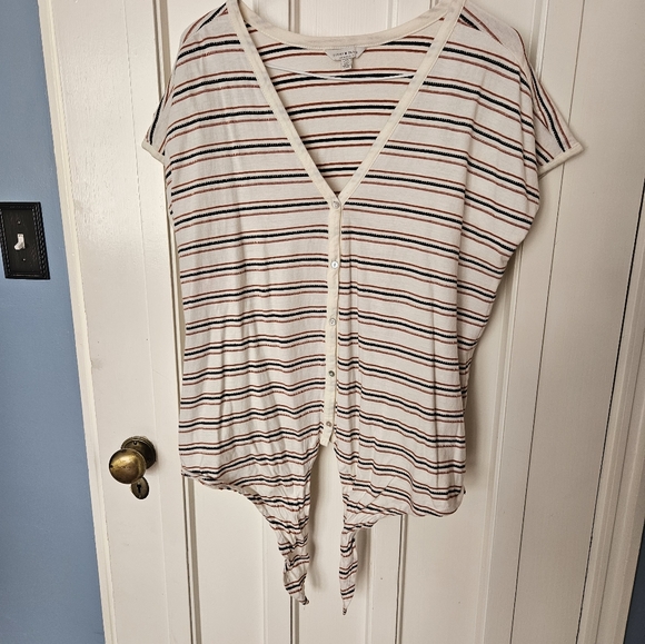 Lucky Brand Short Sleeved Tie Stripped Casual Shirt - Size L - Picture 6 of 8